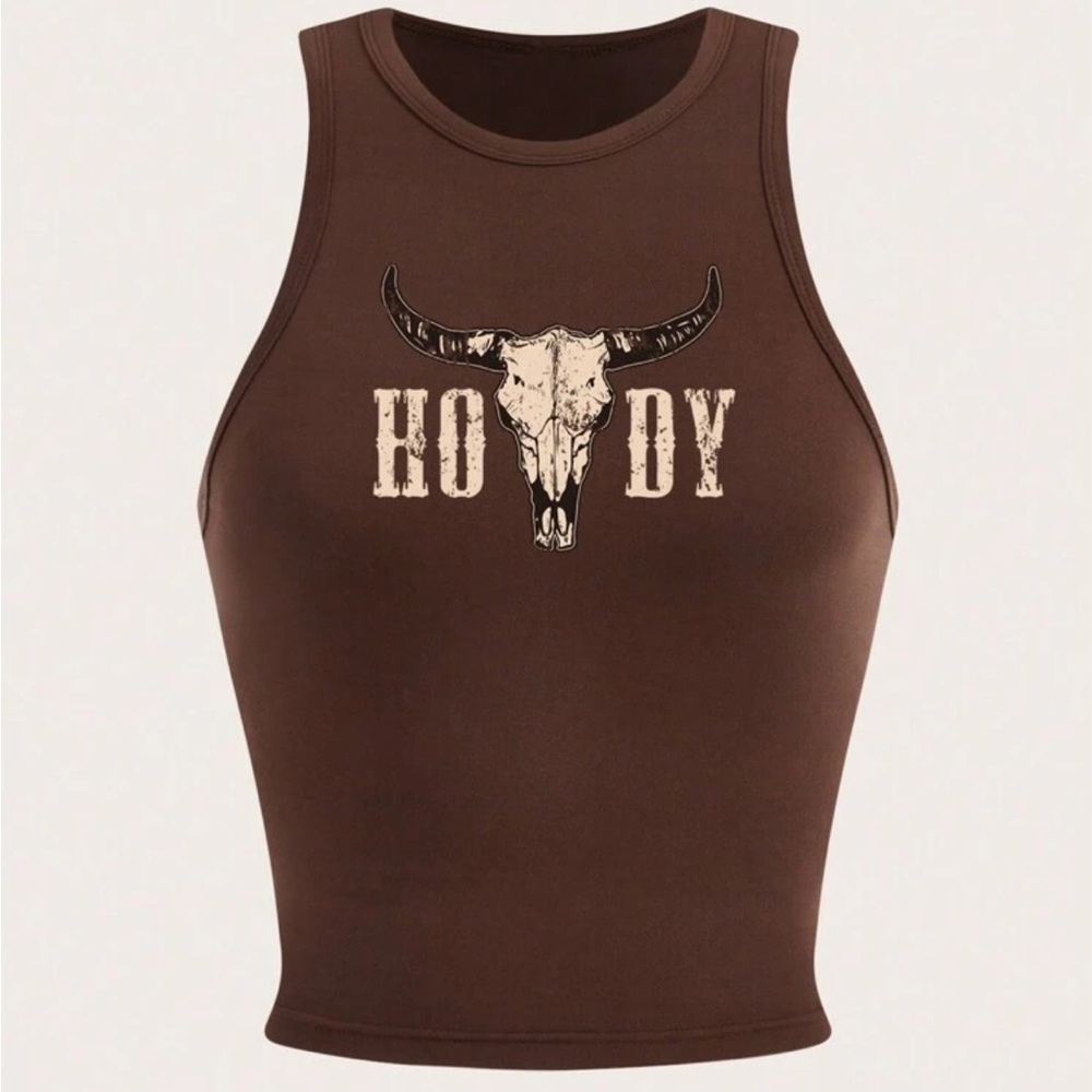 Brown Graphic Howdy Women's Tank Top